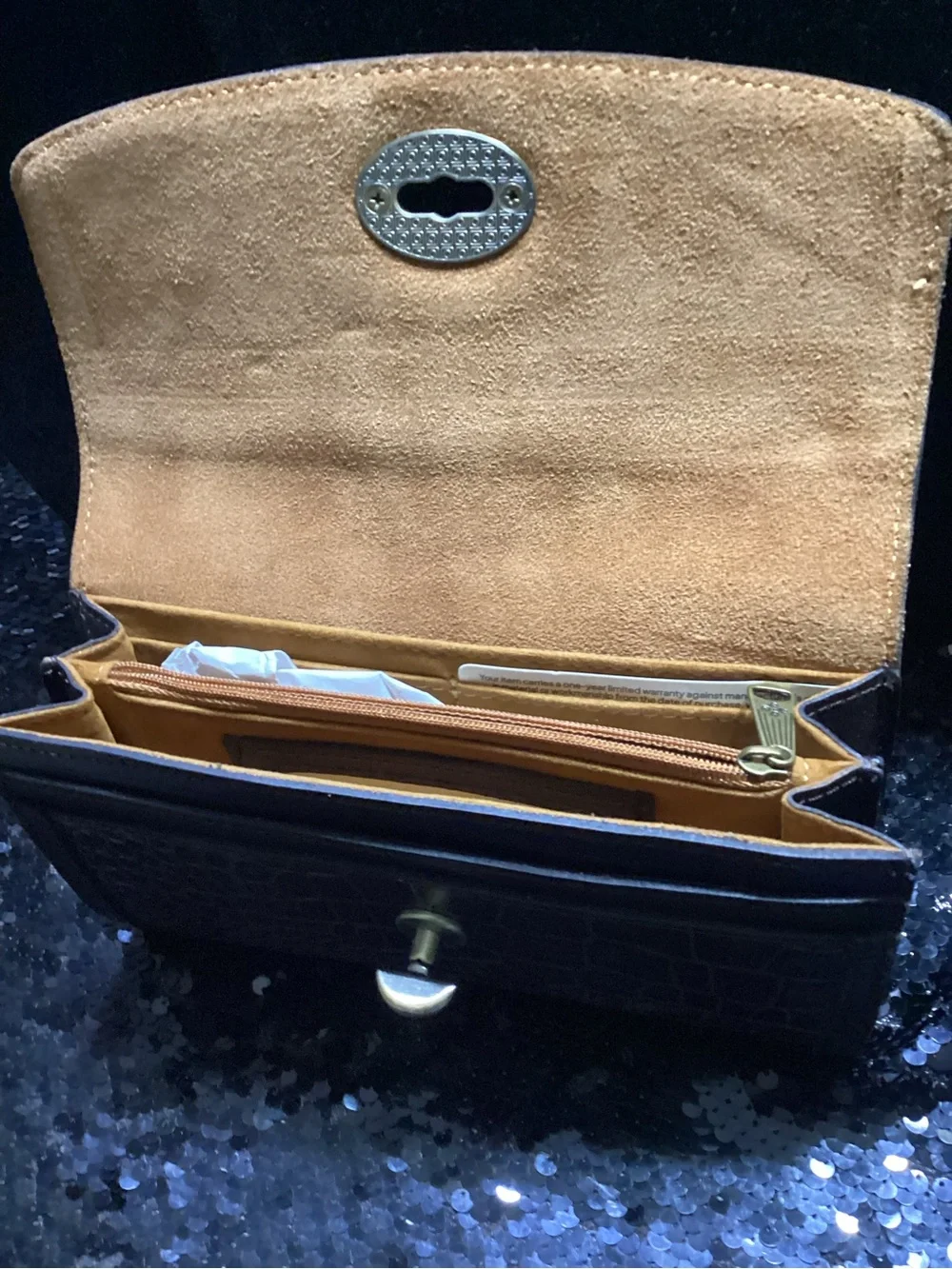 Patricia Nash Brown Croc-Embossed Leather Clutch with Turn-Lock Closure